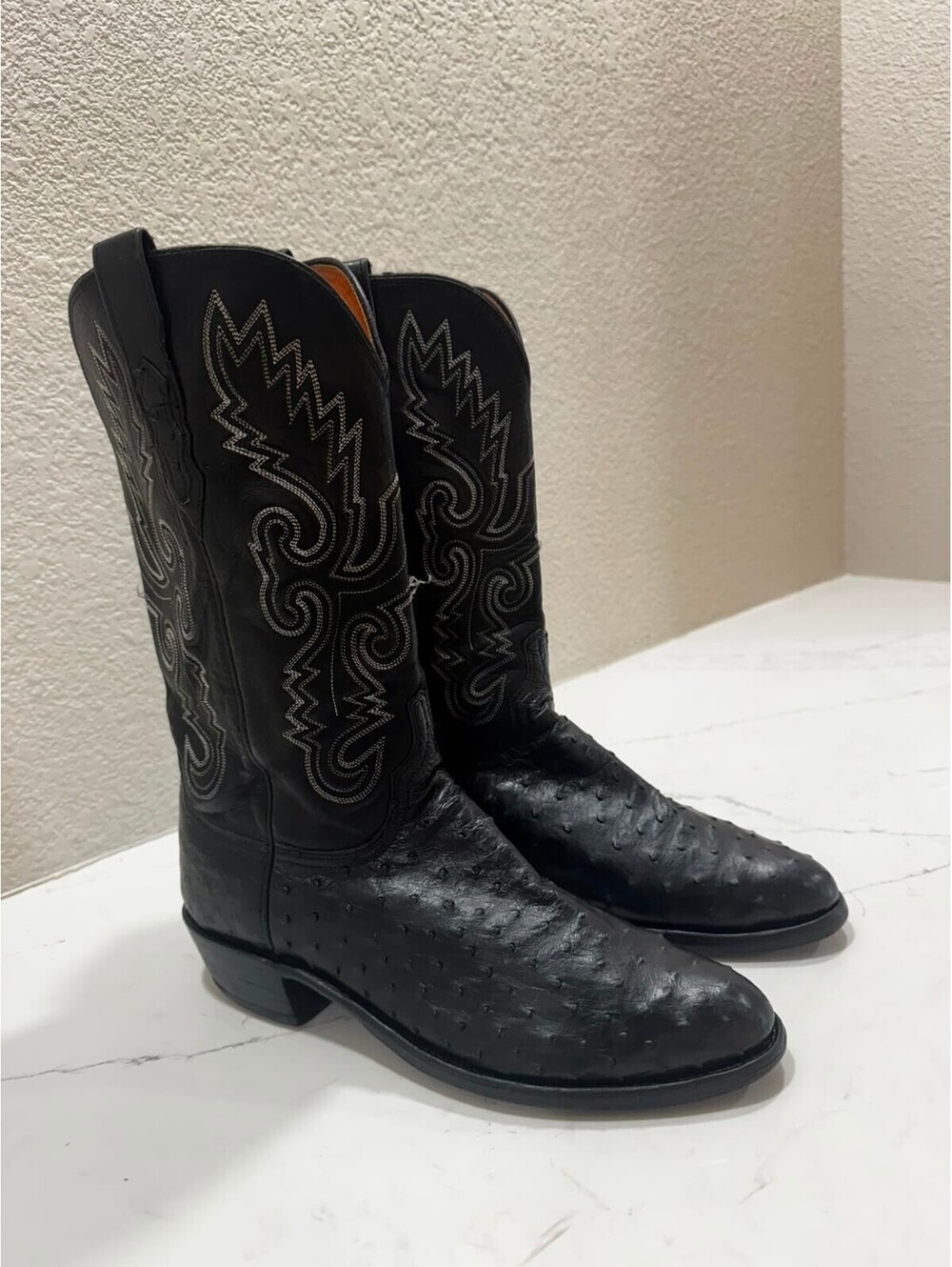 Lucchese 1883 Quill Ostrich Cowboy Boots Men's 10 D Black
